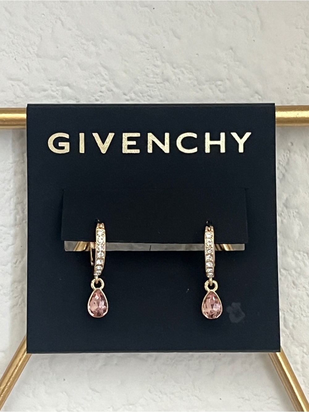 Givenchy Gold-Tone Hoop Earrings with Pink Teardrop Crystals